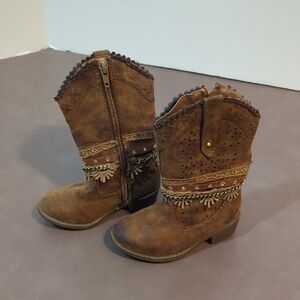 Paris Blues Size 7 Arianna Brown Toddler Boho Boots Side Zipper PM-52 H-Q